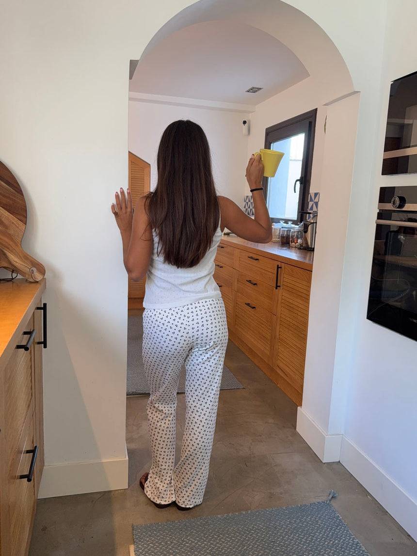 Lilania natbukser med blomster - Hvid/blå