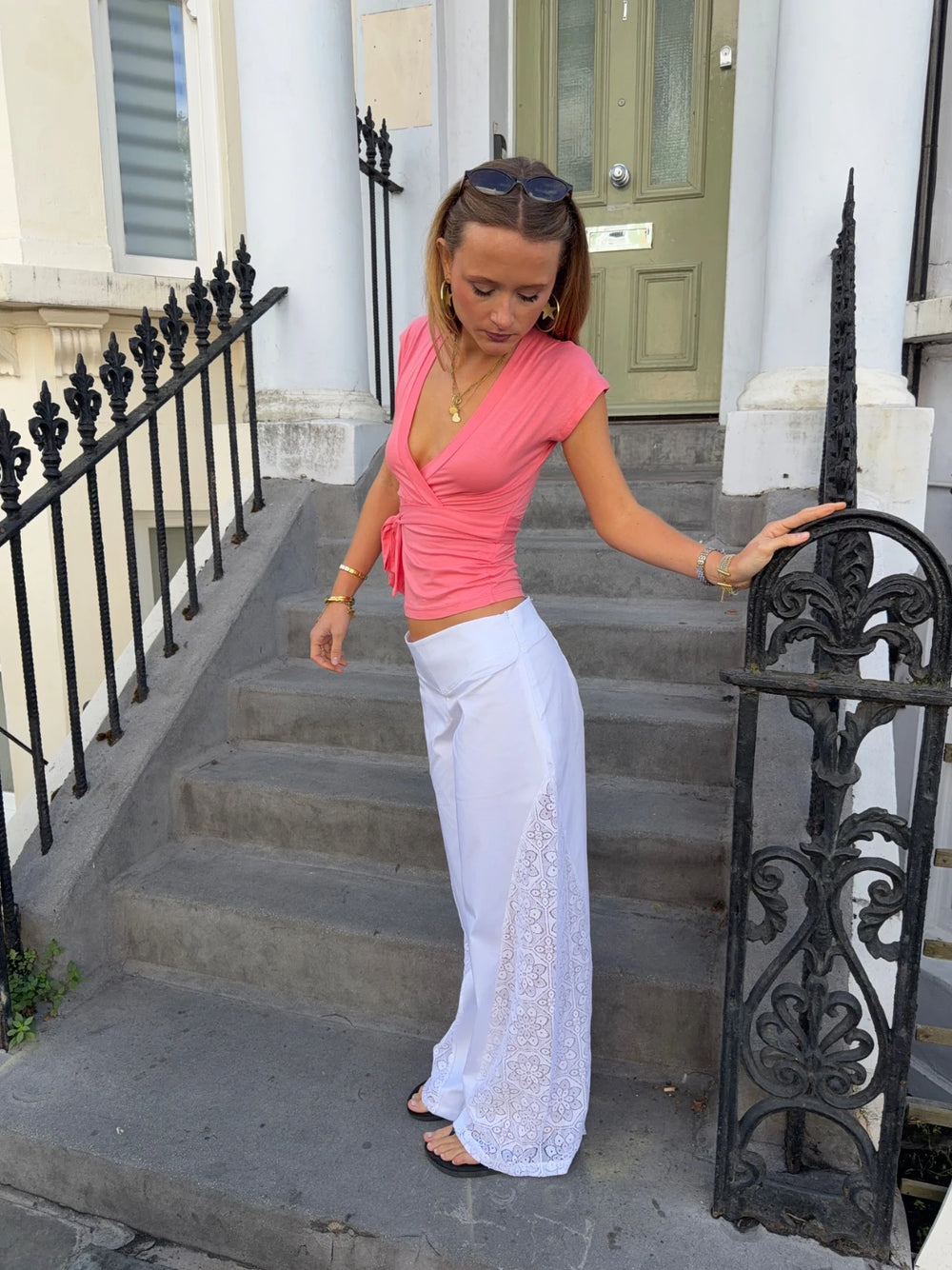 Malin Tomkins bukser med blondedetaljer - Hvid
