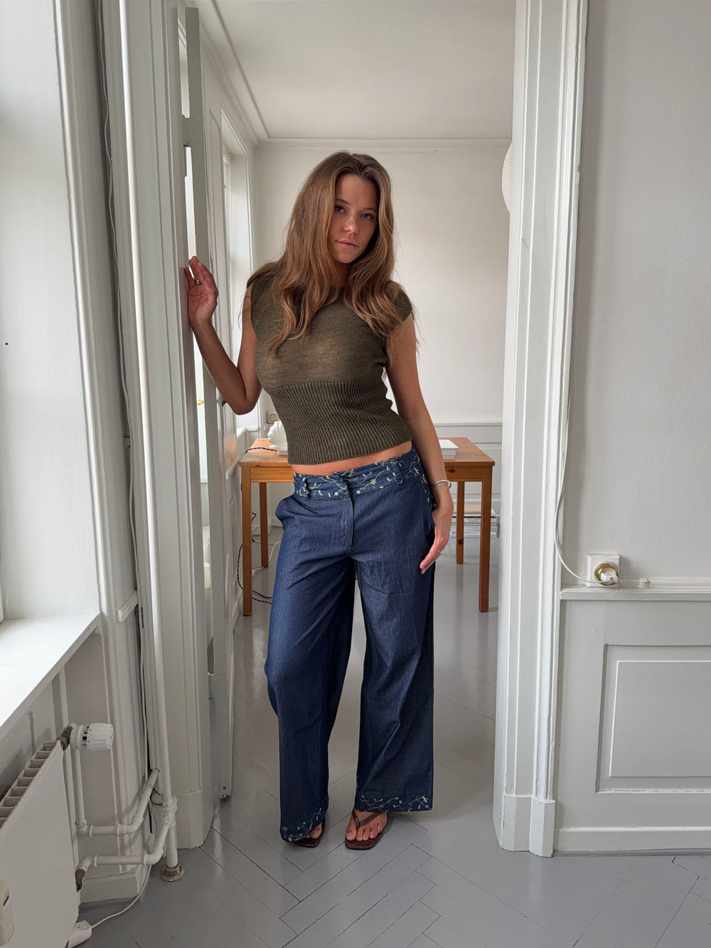 Lolita bukser med broderede blomster - Blå