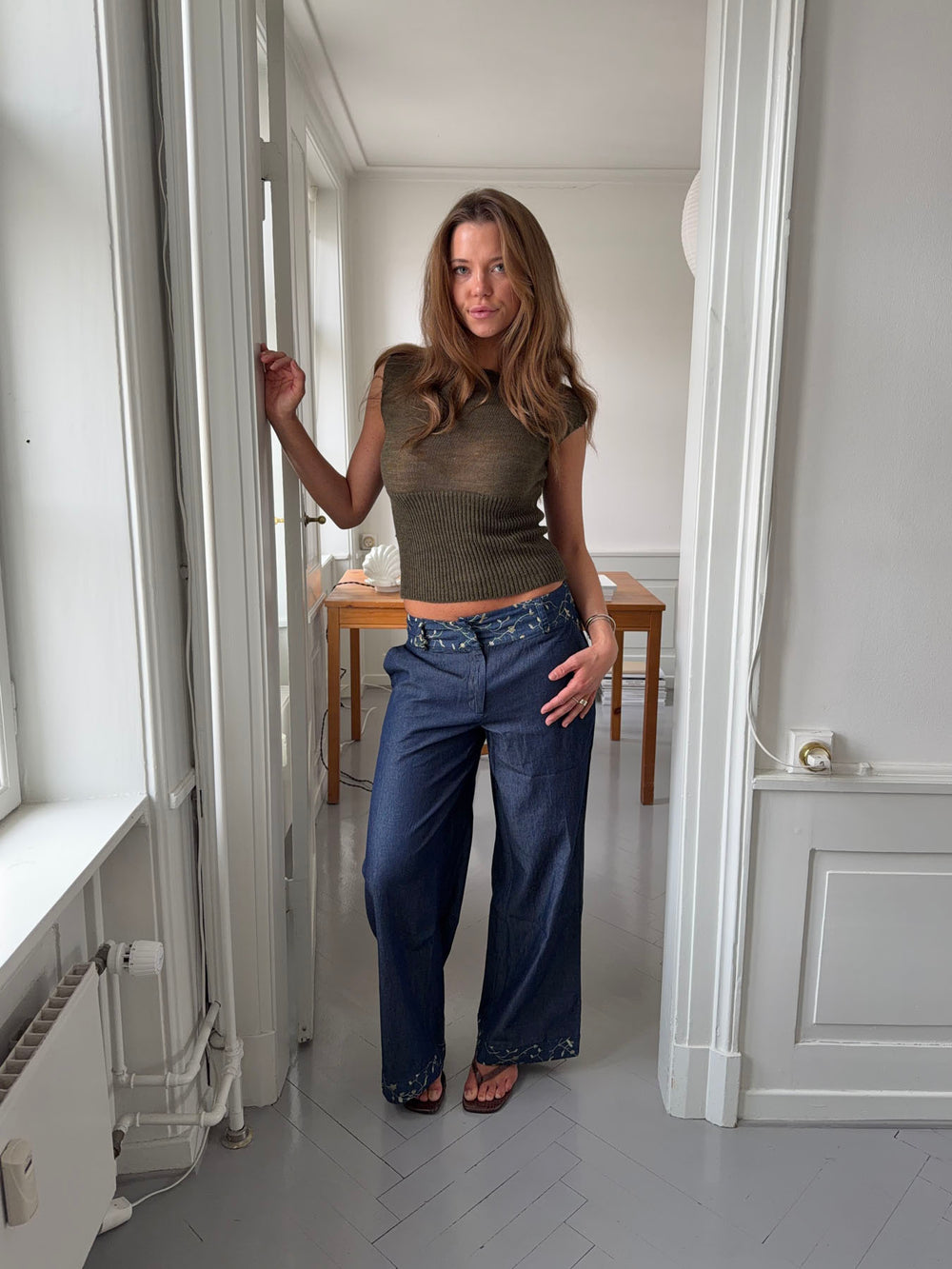 Lolita bukser med broderede blomster - Blå