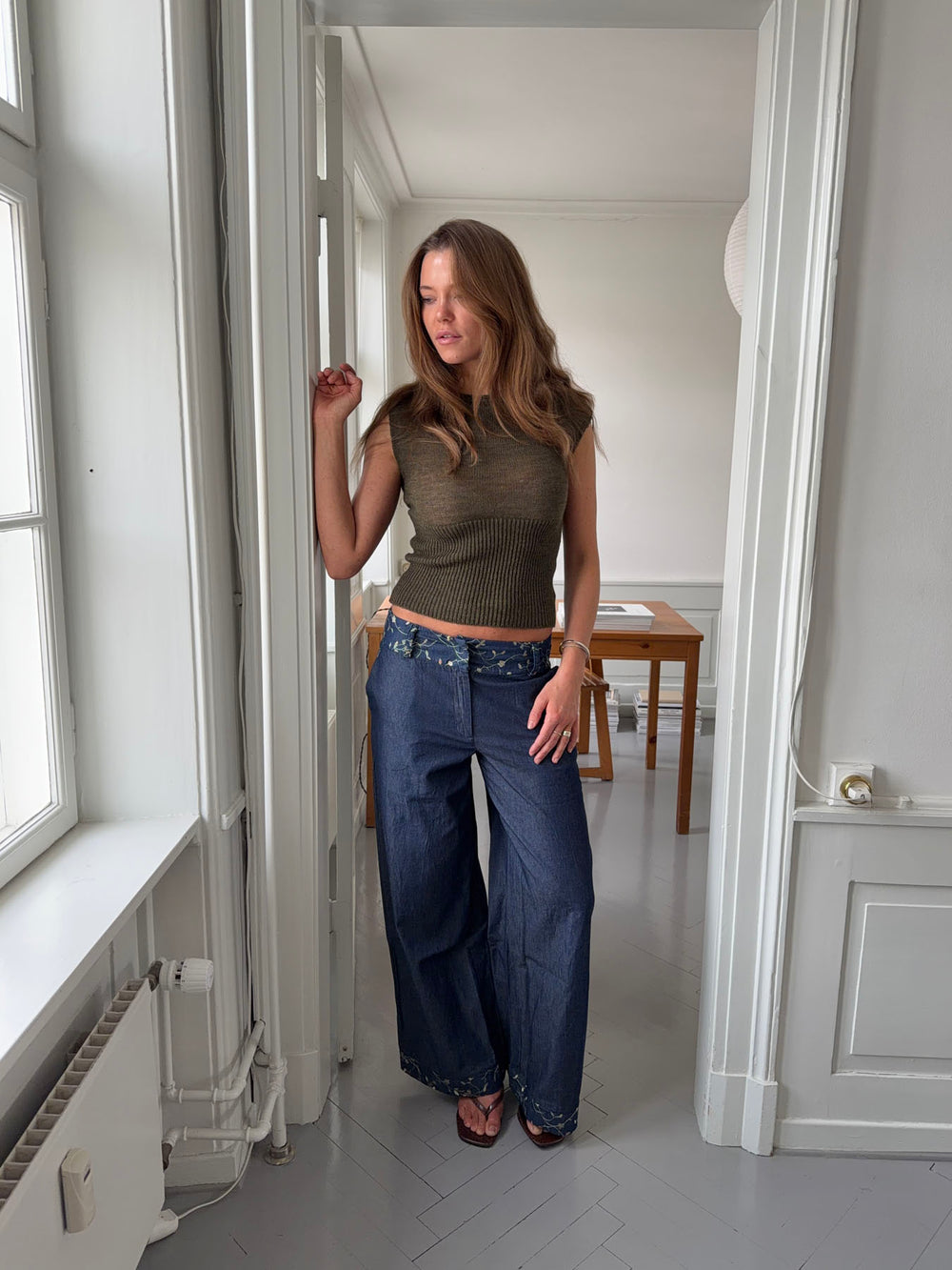 Lolita bukser med broderede blomster - Blå