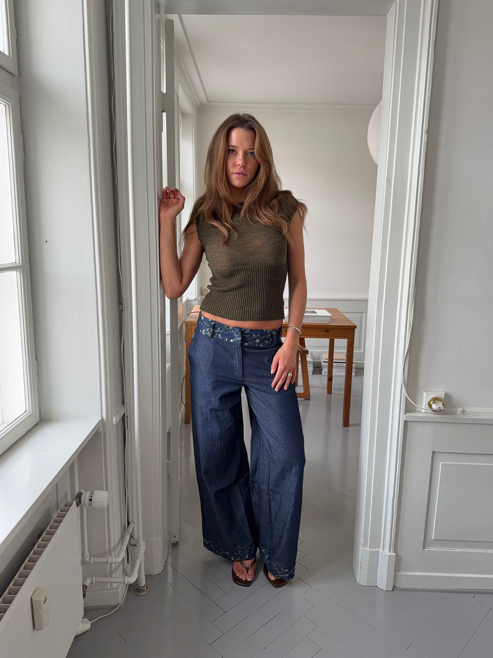 Lolita bukser med broderede blomster - Blå