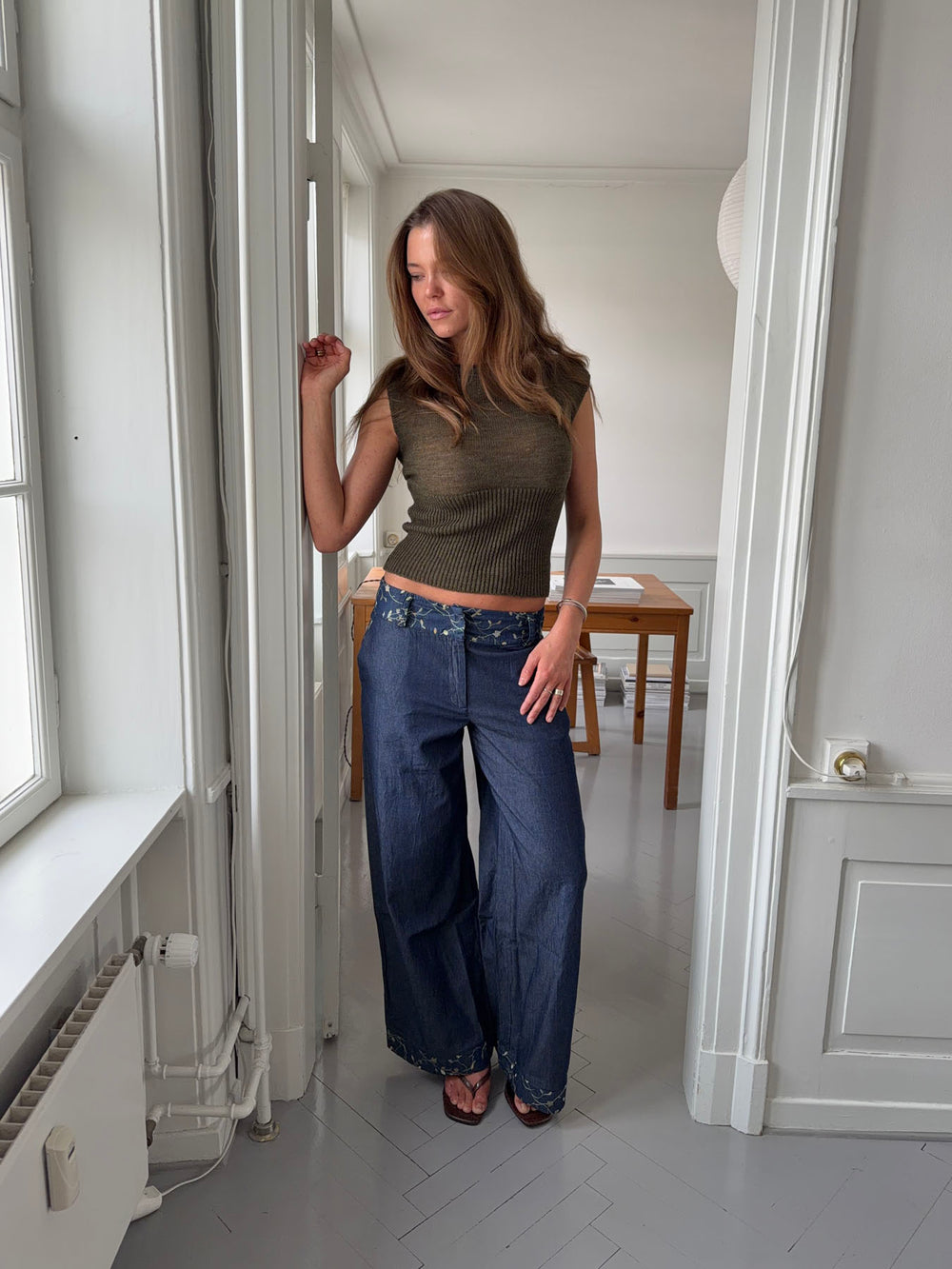 Lolita bukser med broderede blomster - Blå