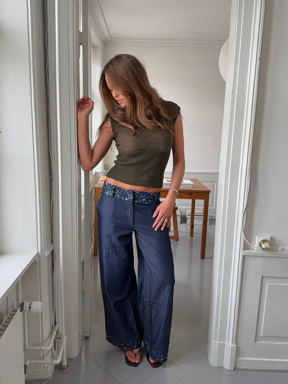 Lolita bukser med broderede blomster - Blå