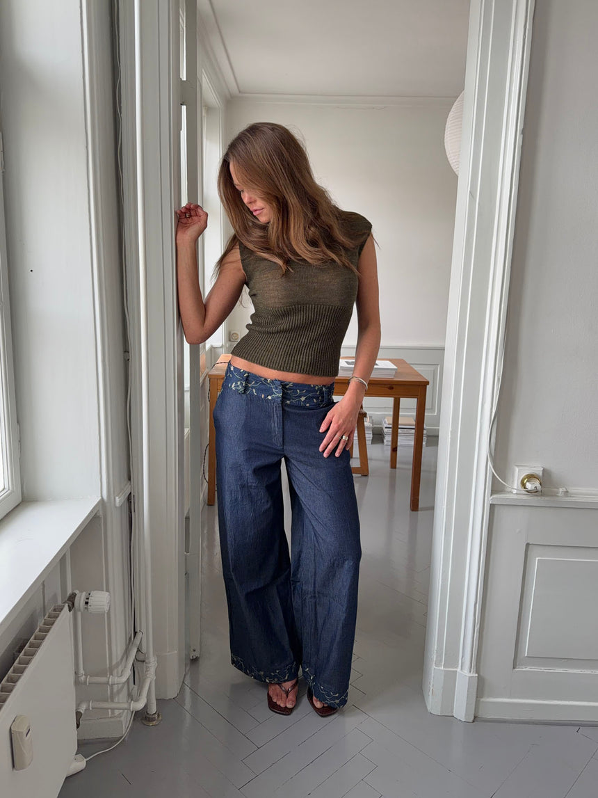 Lolita bukser med broderede blomster - Blå