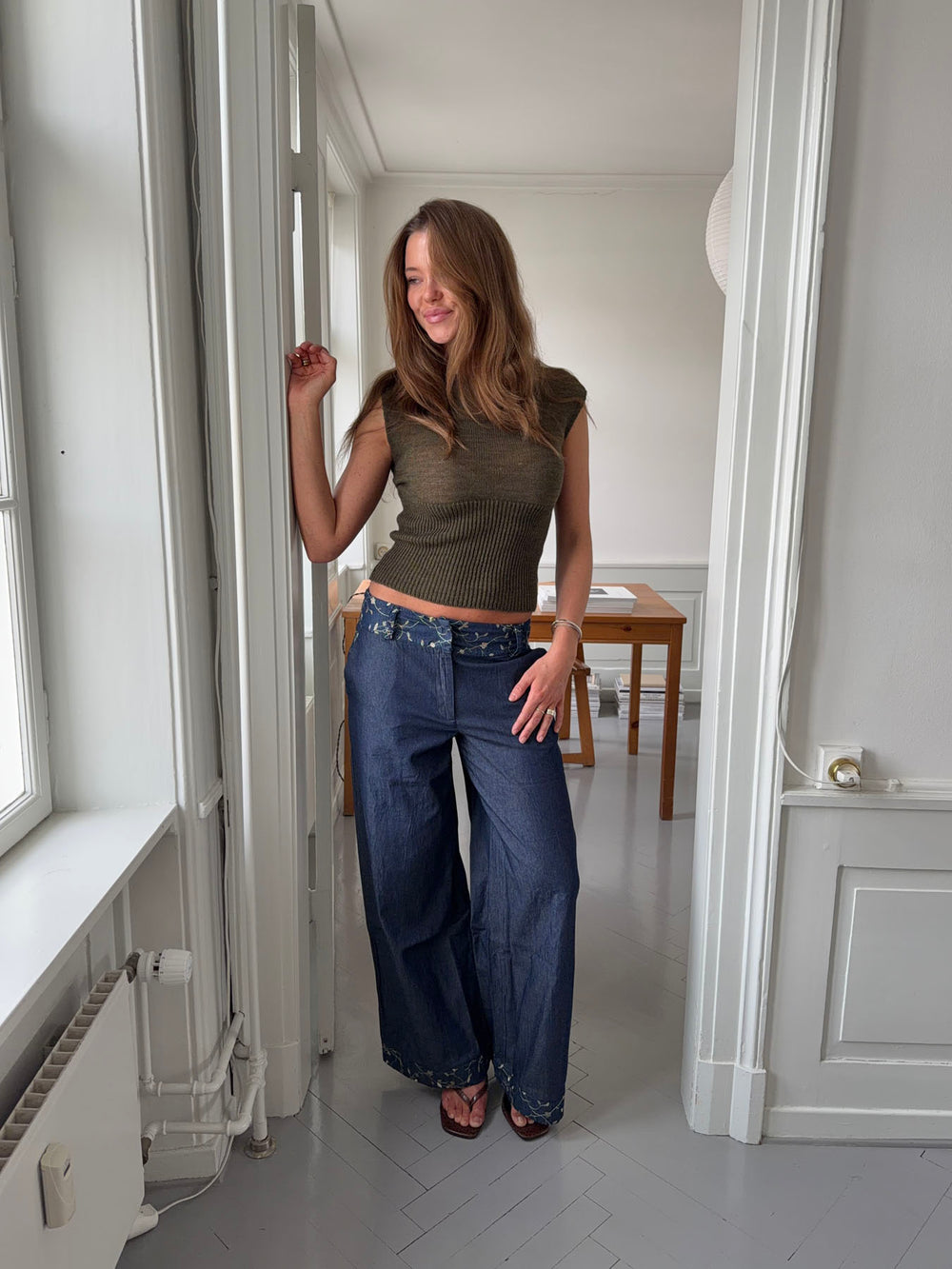 Lolita bukser med broderede blomster - Blå