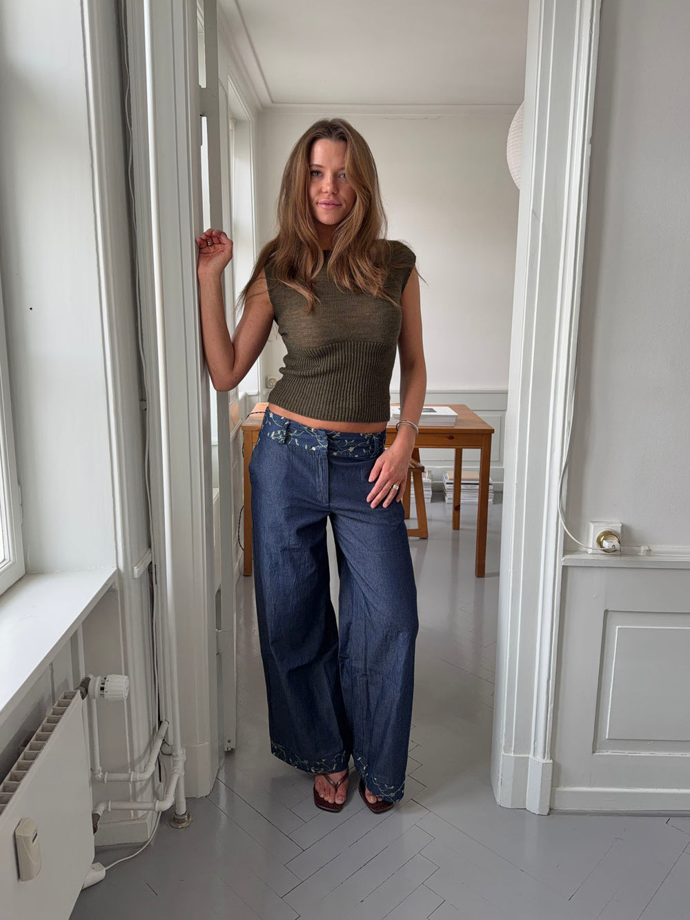 Lolita bukser med broderede blomster - Blå