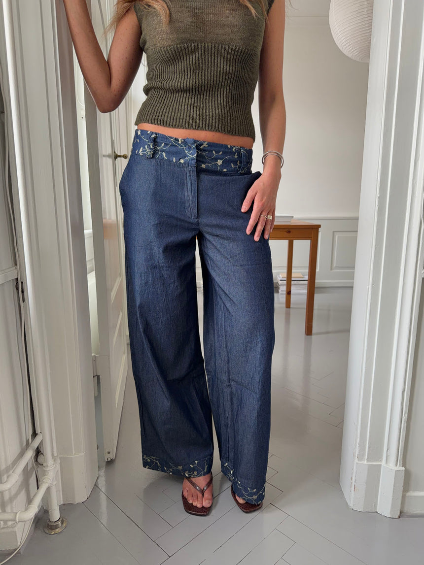 Lolita bukser med broderede blomster - Blå