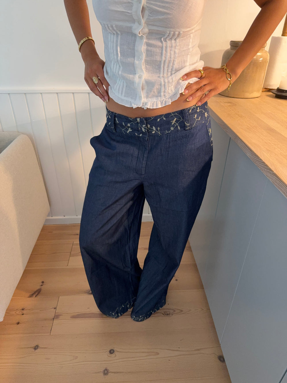 Lolita bukser med broderet blomster - Blå