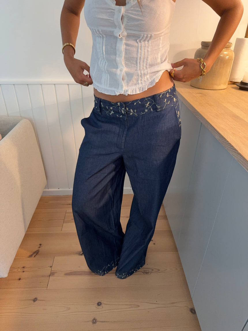Lolita bukser med broderet blomster - Blå