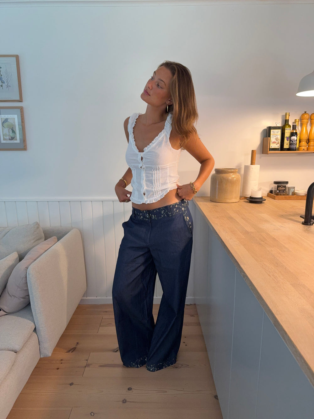 Lolita bukser med broderet blomster - Blå