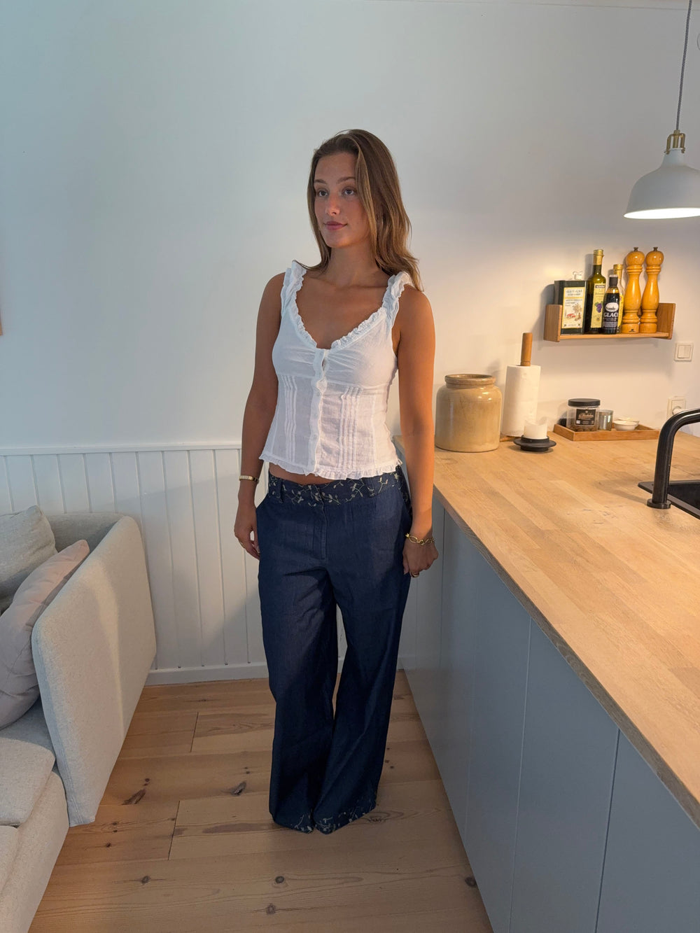 Lolita bukser med broderet blomster - Blå