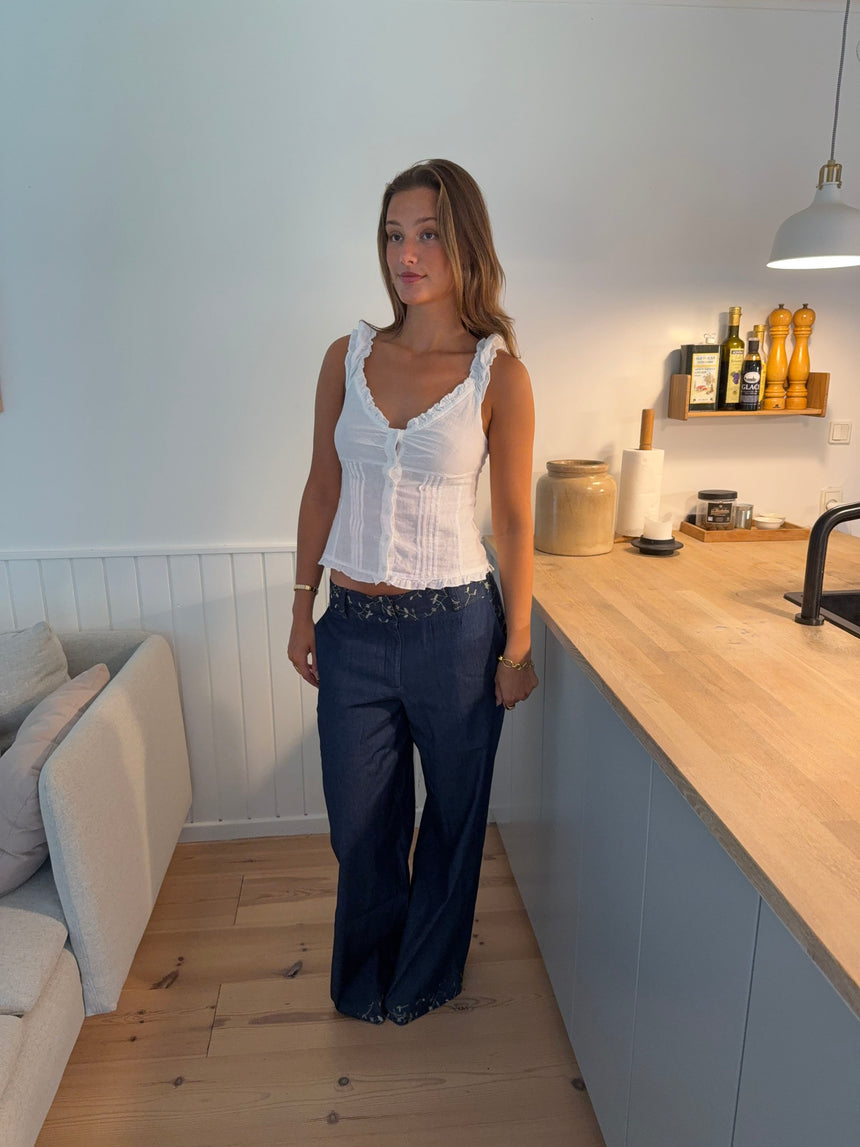 Lolita bukser med broderet blomster - Blå