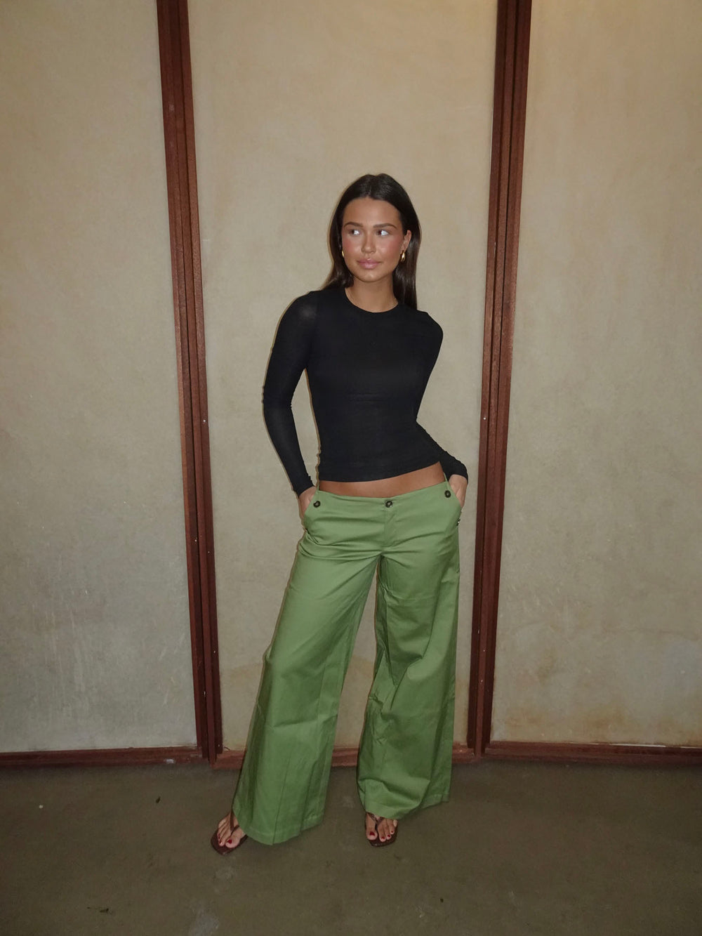 Maxim bukser med knapper - grøn