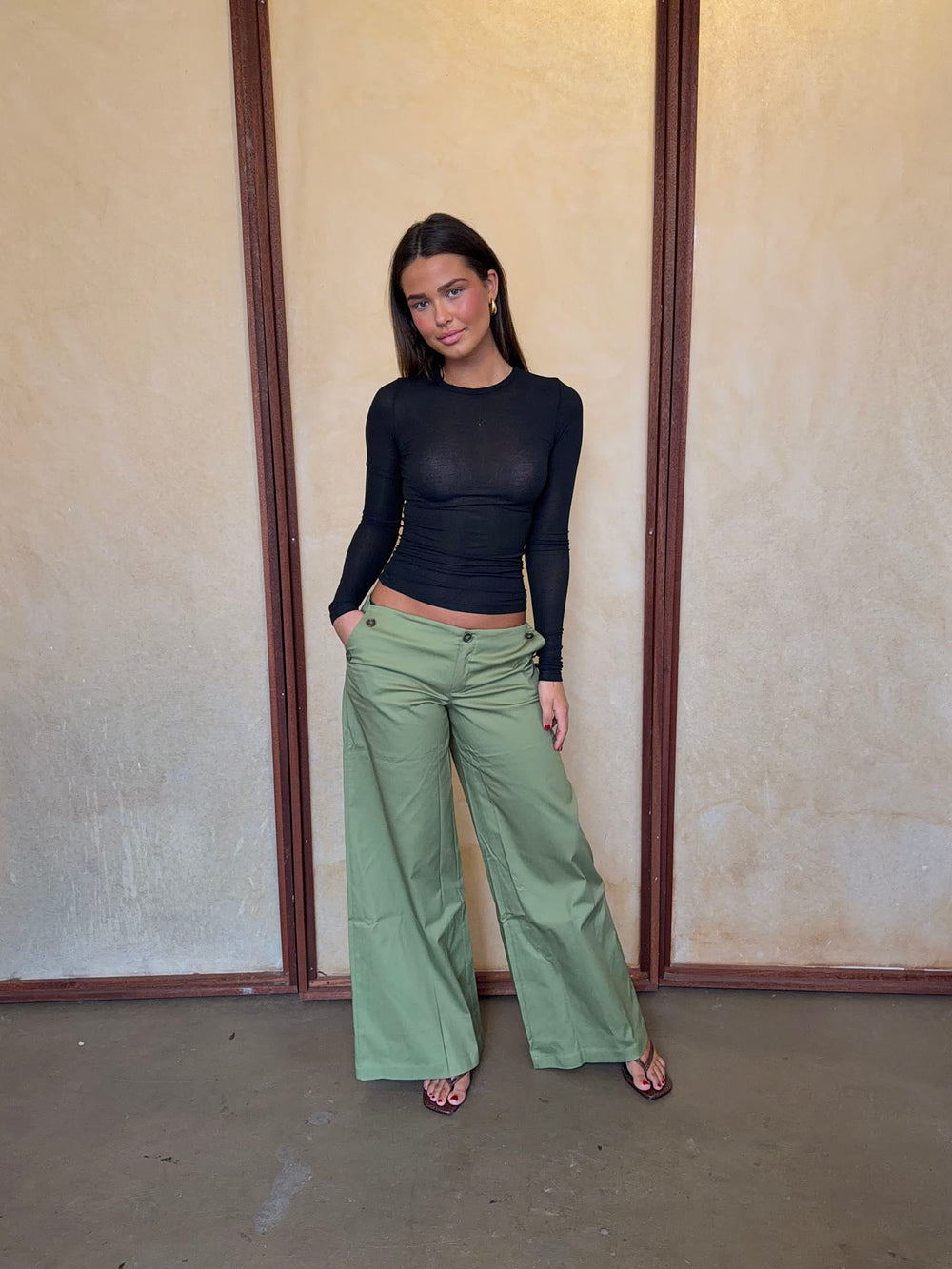 Maxim bukser med knapper - grøn