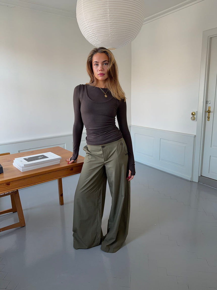 Maluna bukser med nålestriber - Kaki