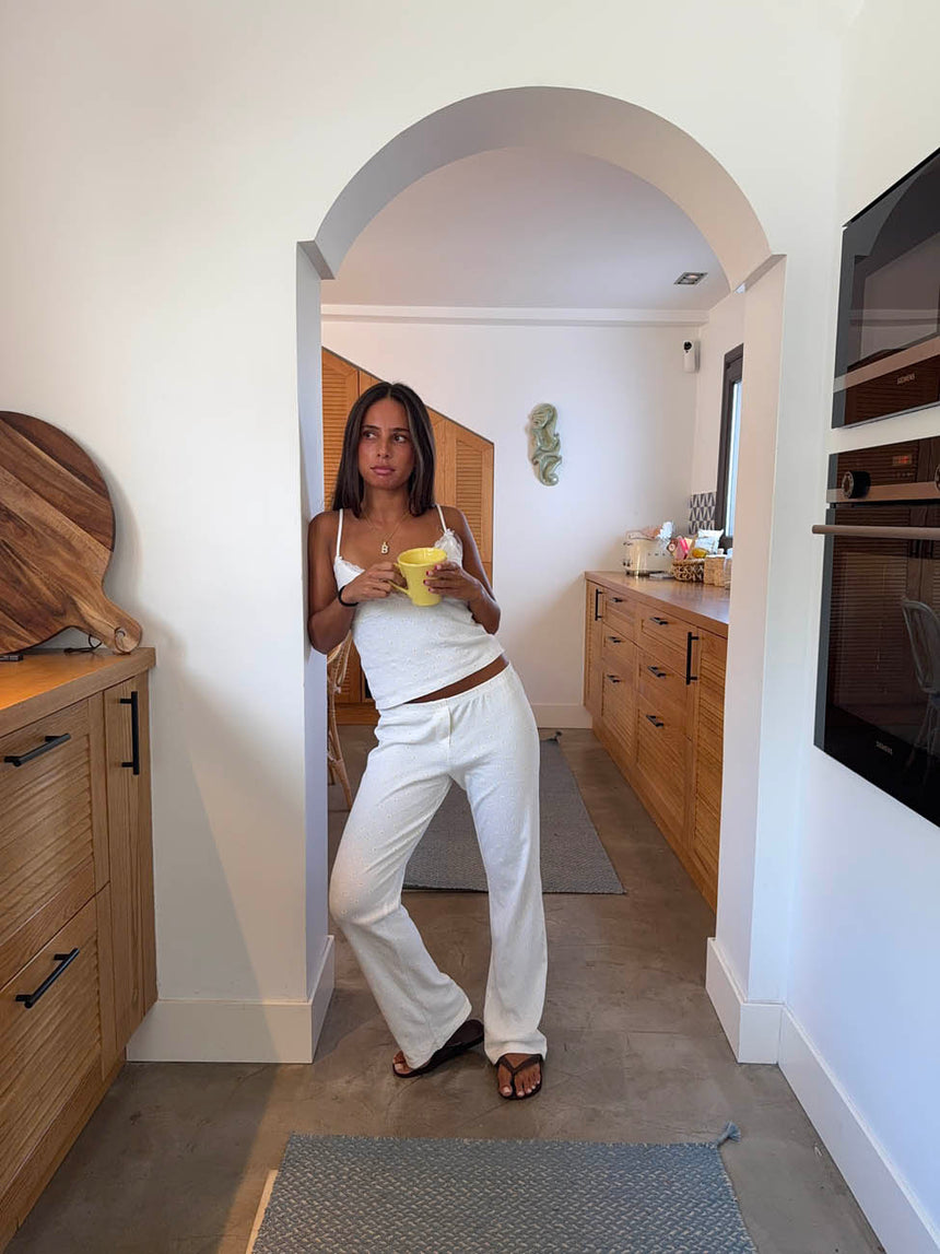 Soliana natbukser med blomster - Hvid