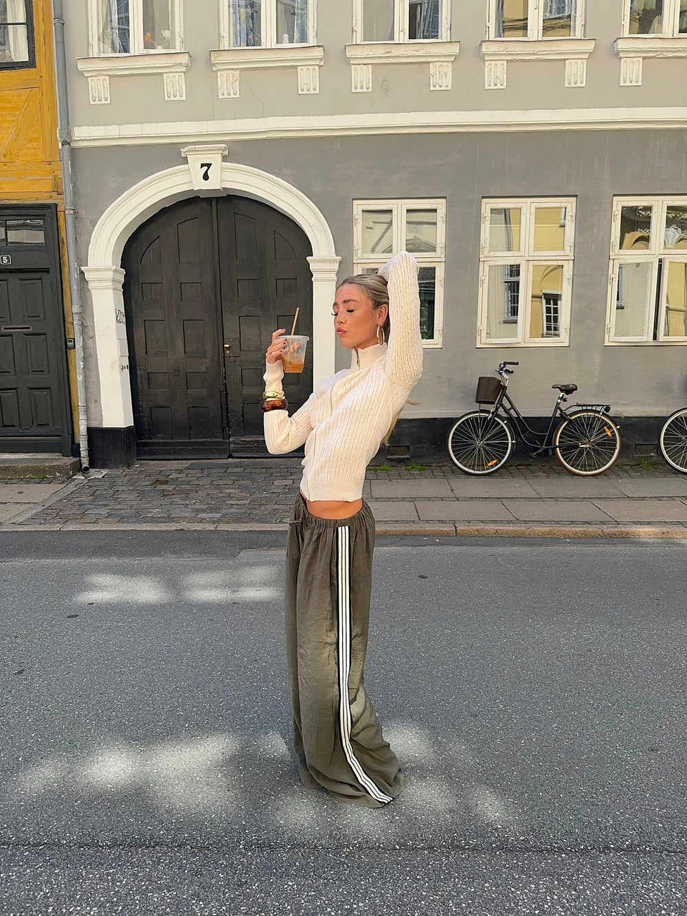 Samantha bukser med stribe detaljer - Kaki