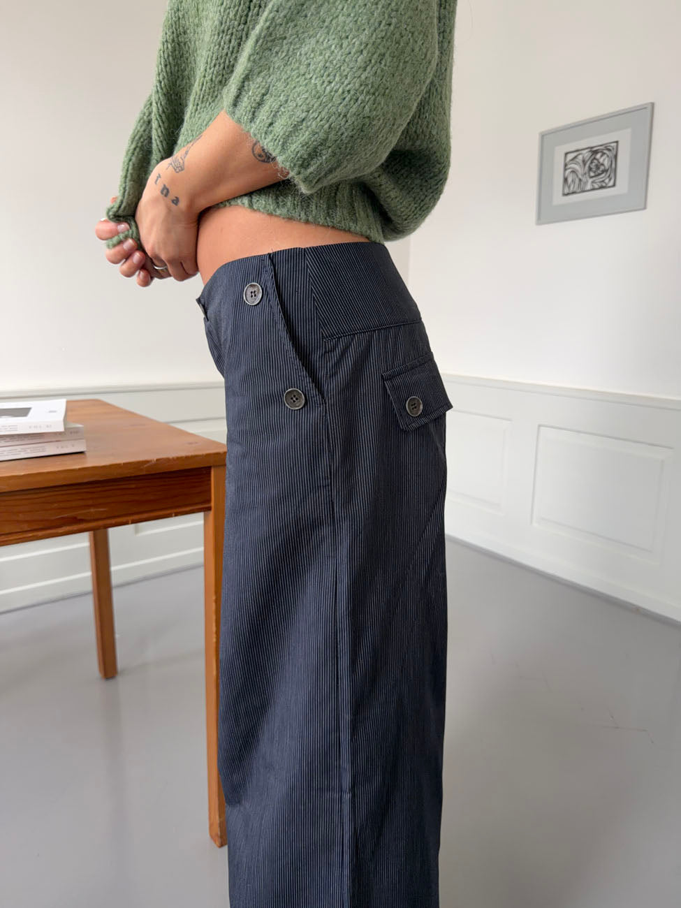 Maluna bukser med nålestriber - Navy/hvid