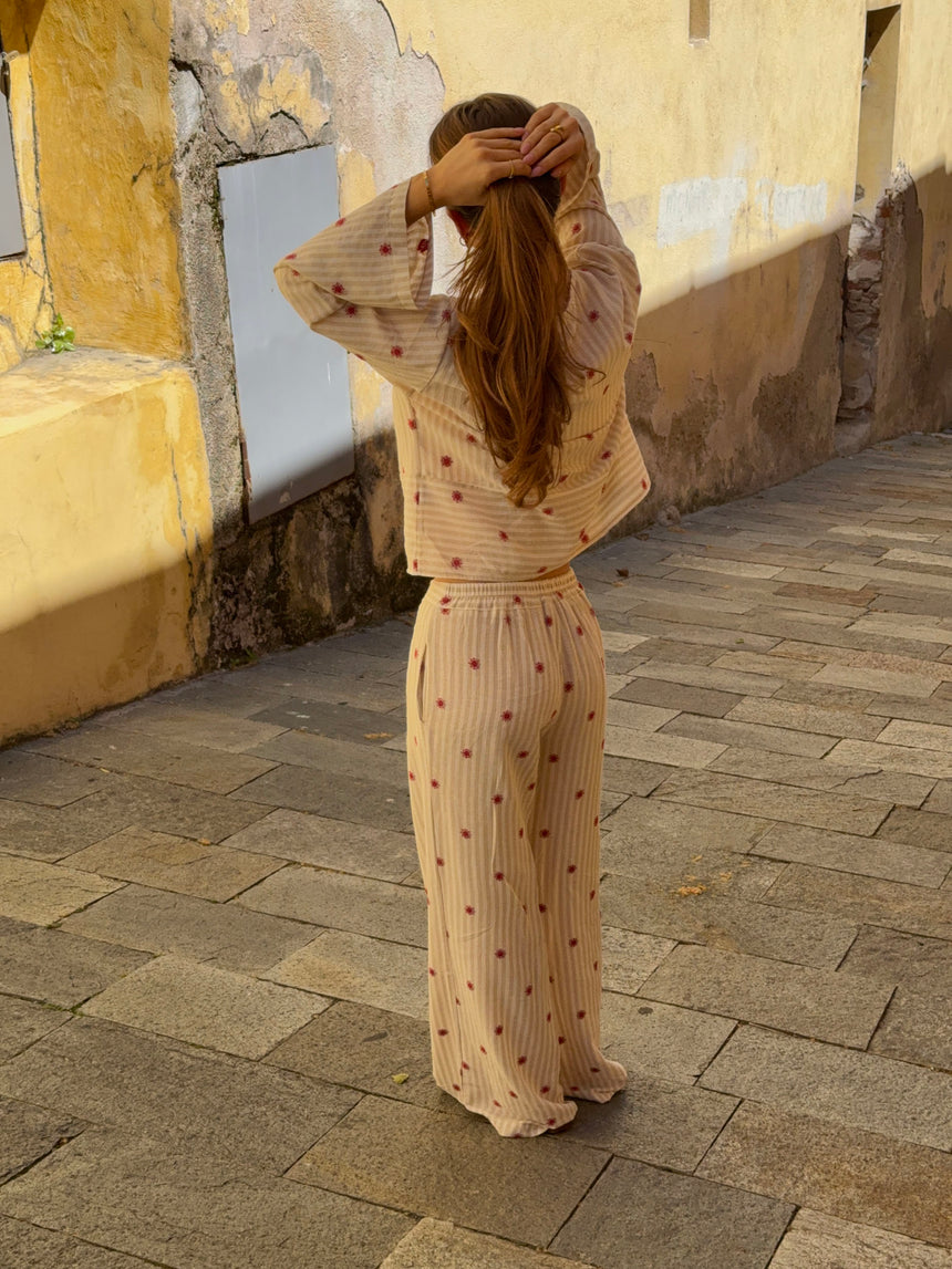 Mireille bukser med sol mønster - Beige/rød