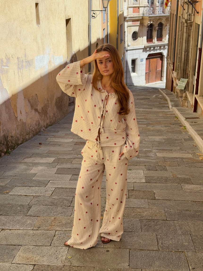 Mireille bukser med sol mønster - Beige/rød