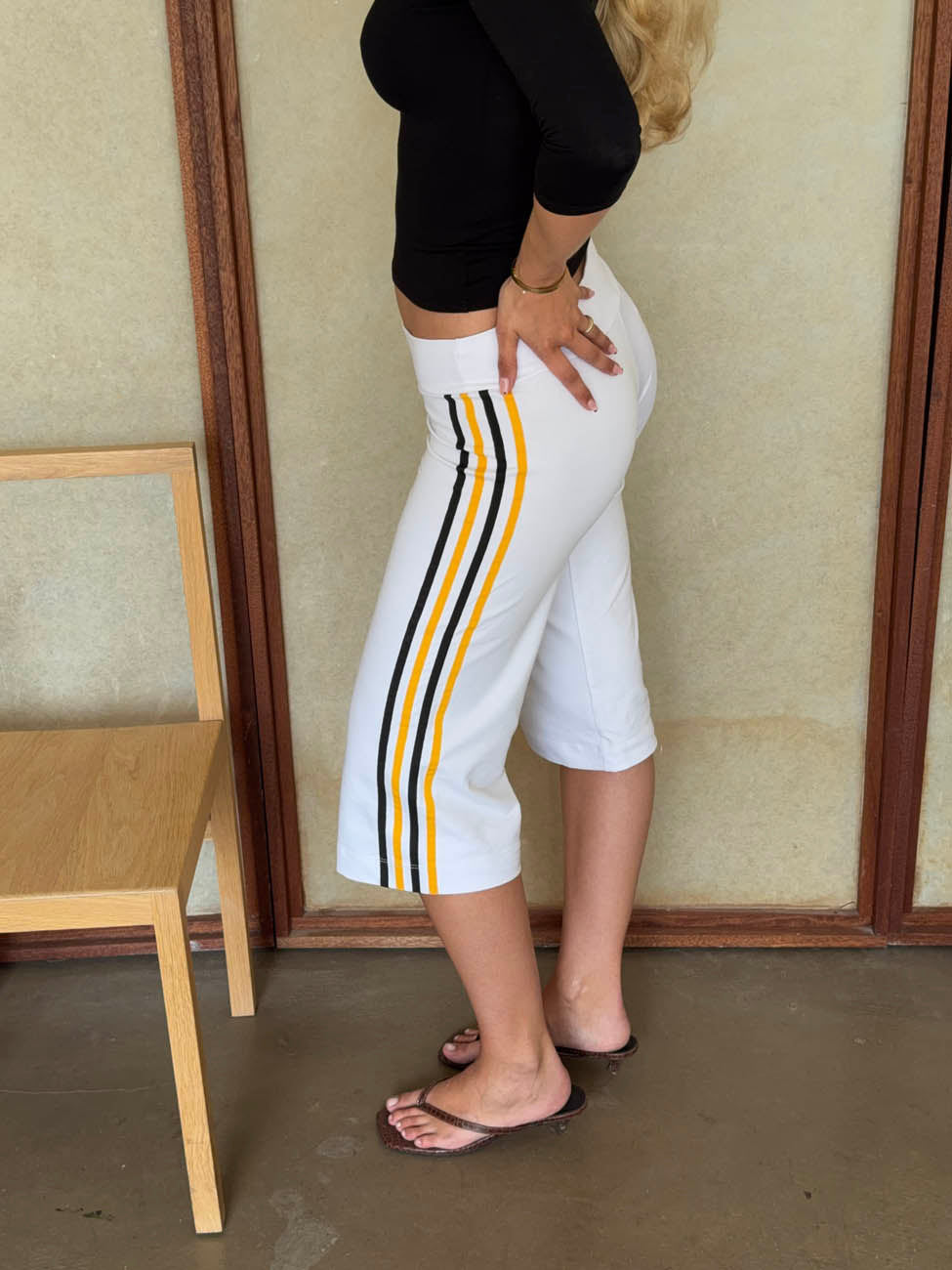 Tazzina capris med striber - Hvid/gul/sort