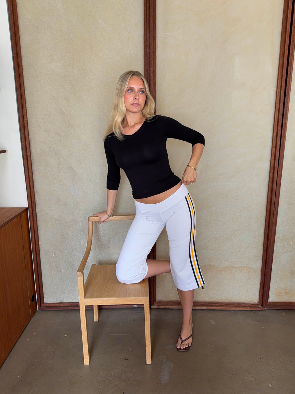 Tazzina capris med striber - Hvid/gul/sort