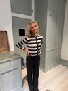 Layla stribet cardigan - Sort/beige