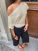 Florine figursyet t-shirt med striber - Gul/brun