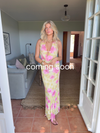 Columbine maxi kjole - Gul med pink blomster