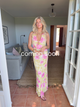 Columbine maxi kjole - Gul med pink blomster