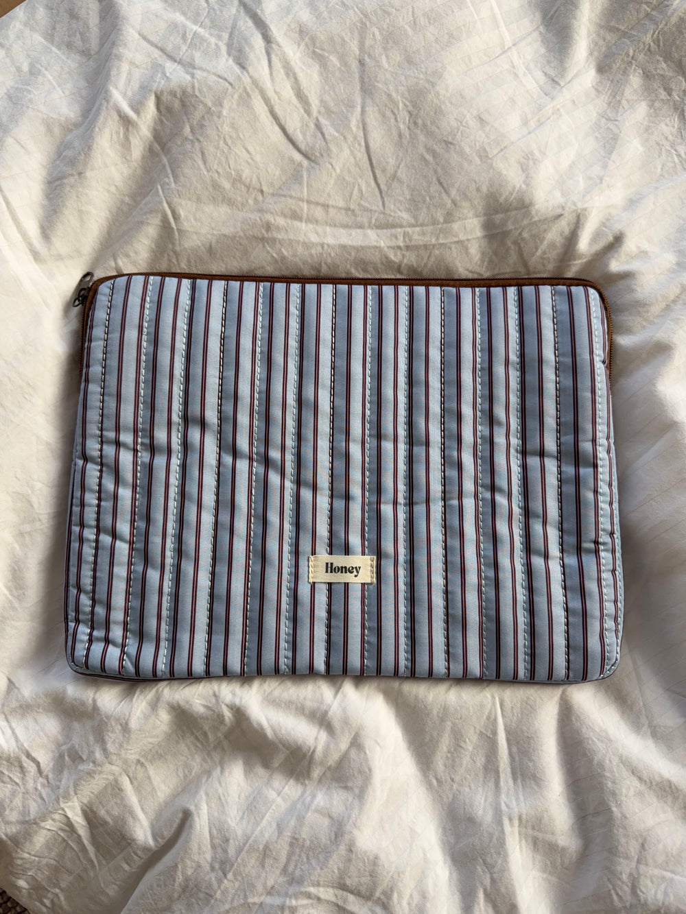 Honey computer sleeve med striber - Blå/brun