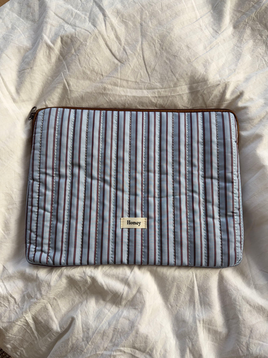 Honey computer sleeve med striber - Blå/brun
