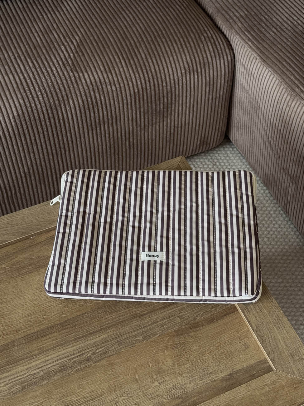 Honey computersleeve med striber - Beige/brun