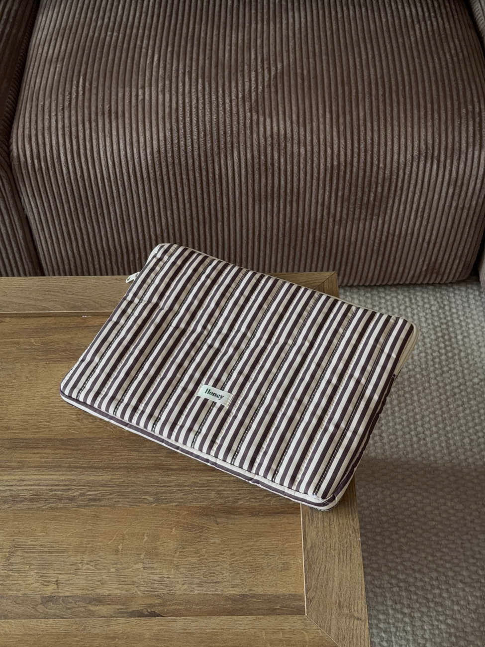 Honey computersleeve med striber - Beige/brun