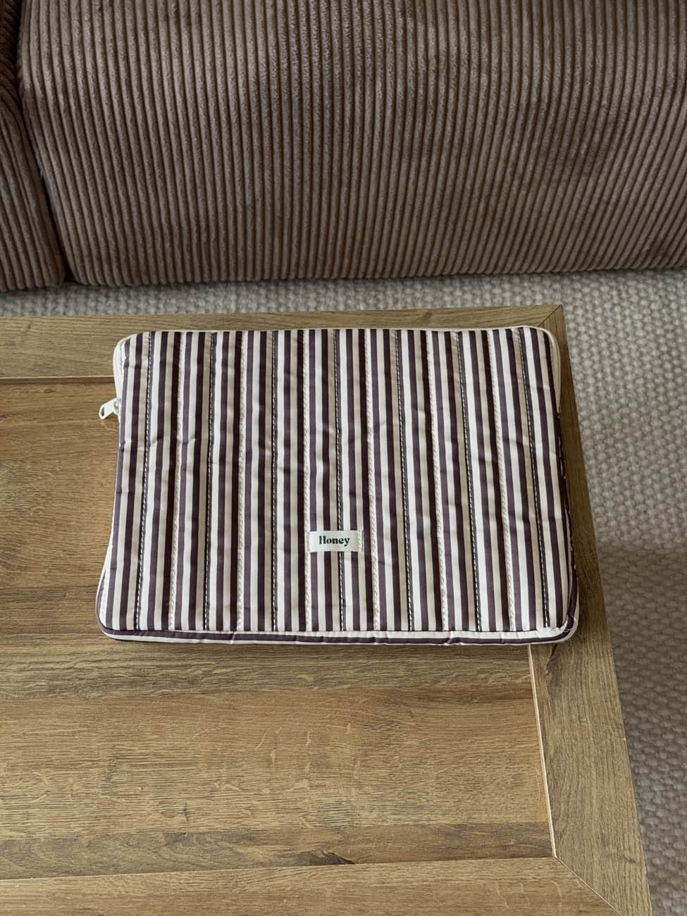 Honey computersleeve med striber - Beige/brun
