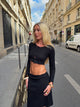 Tina cropped cardigan i pointelle - Sort