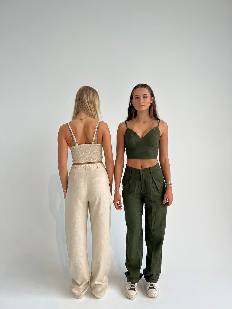 Saira hør top - Kaki