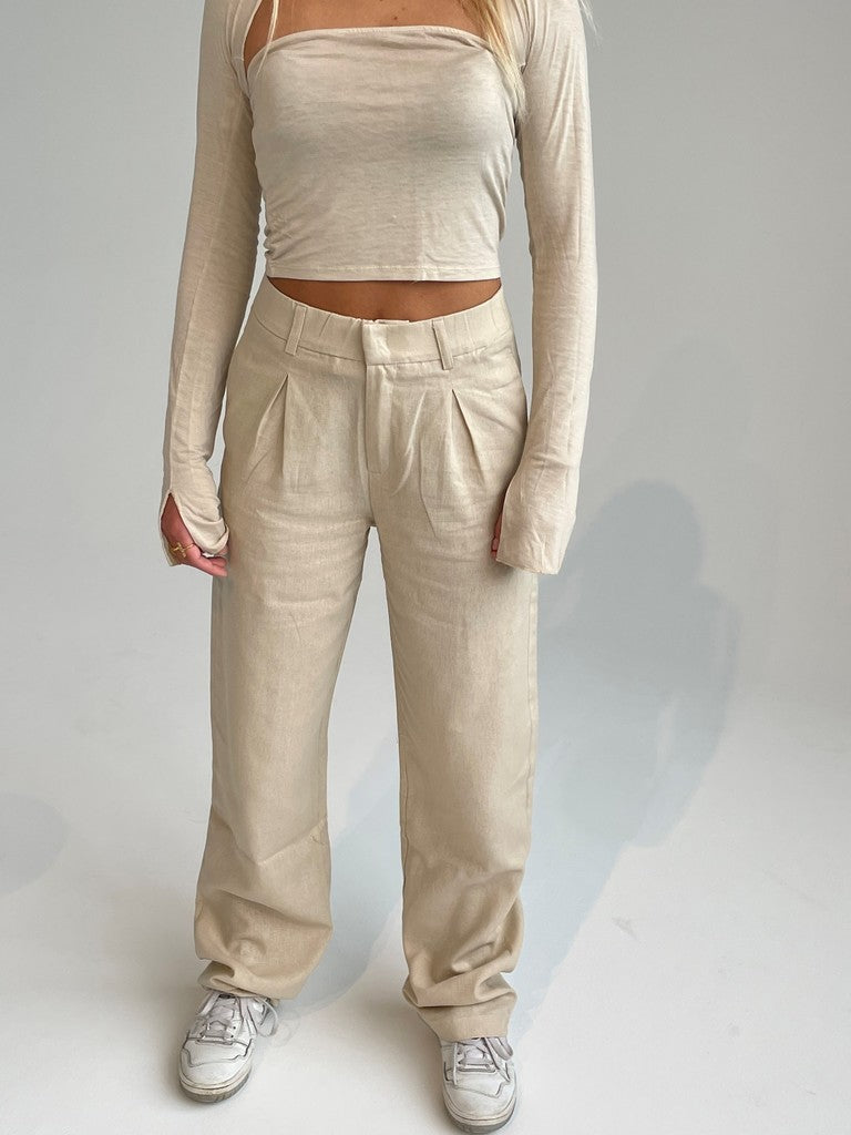 Saira hør bukser - Lys beige