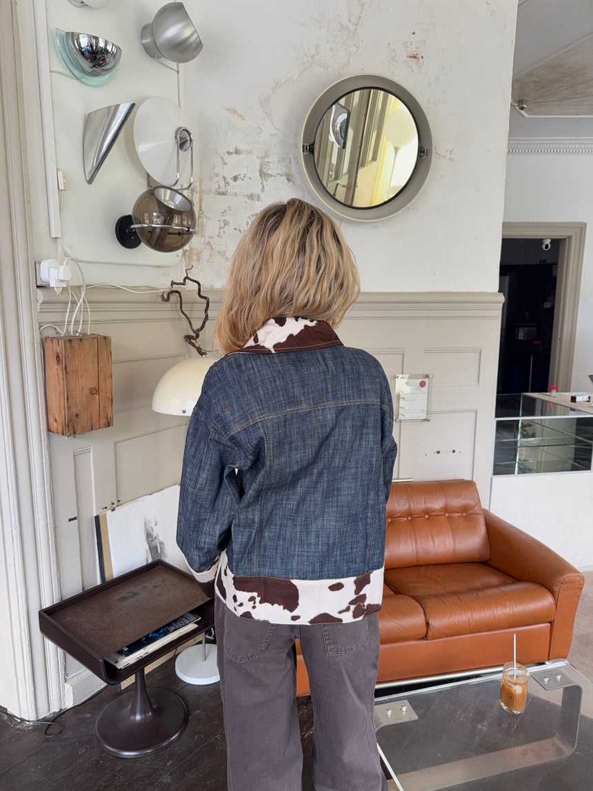 Suiva denimjakke med koprint - Blå/brun/hvid