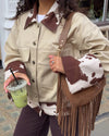 Scandivv denimjakke med koprint - Beige/brun/hvid