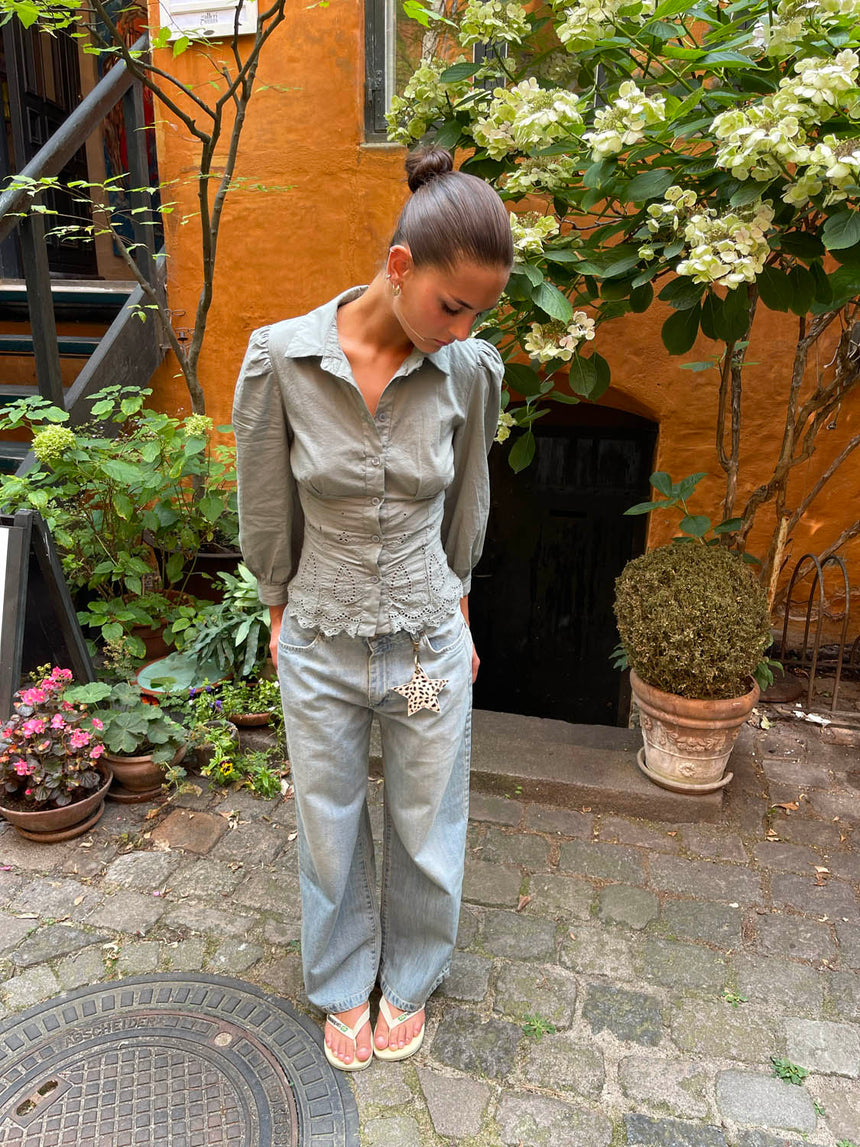 Smilly figursyet skjorte med broderi - Kaki