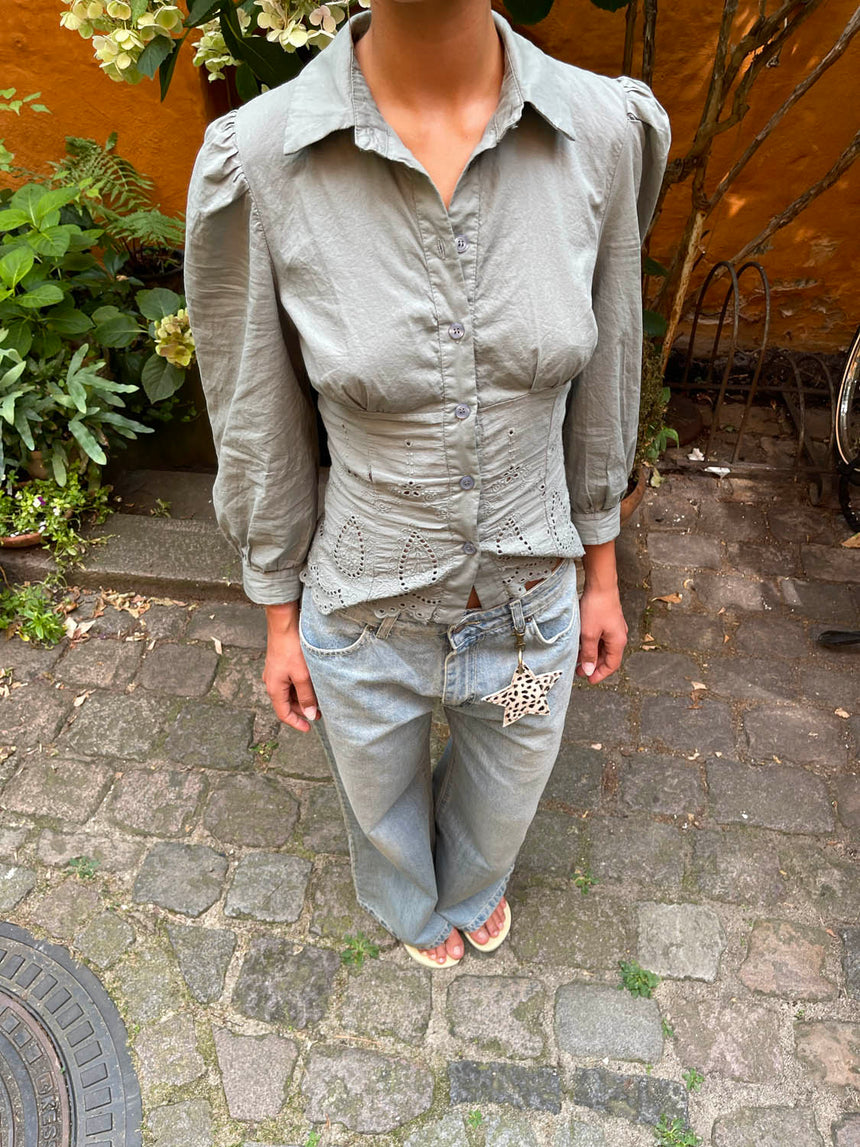 Smilly figursyet skjorte med broderi - Kaki