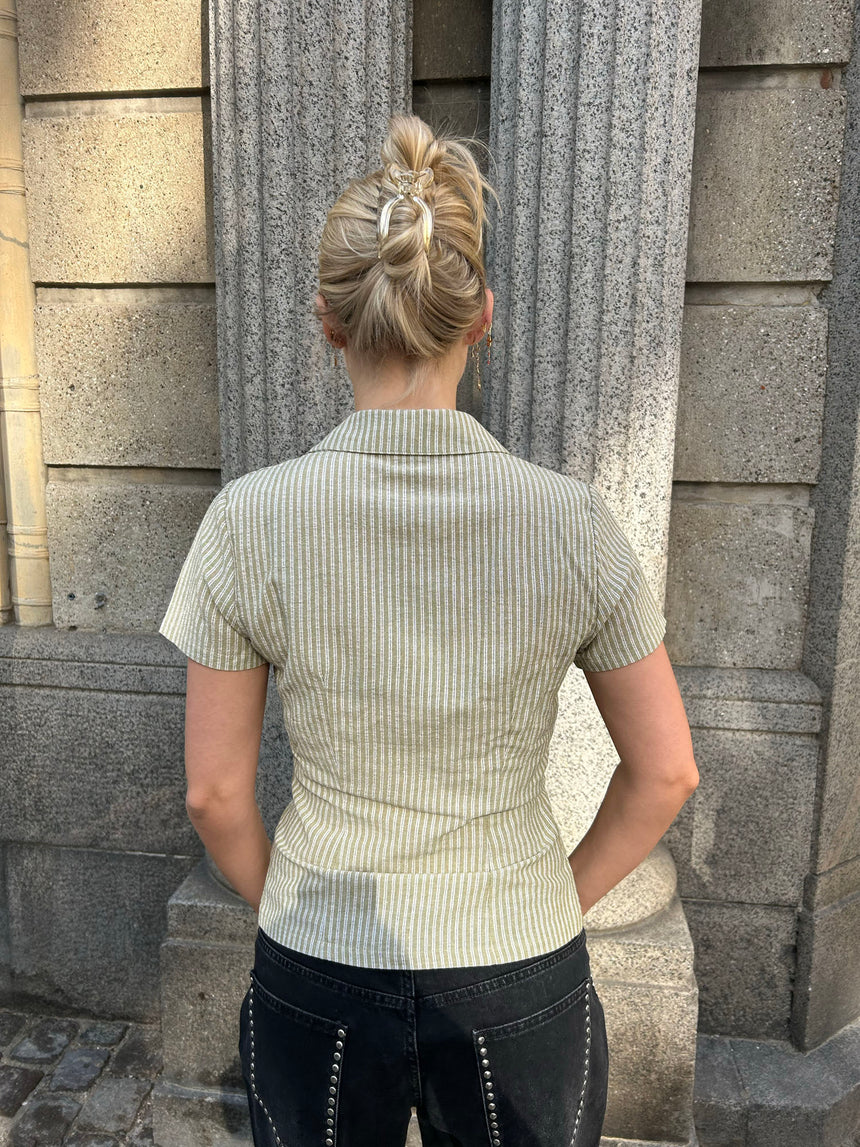 Josephine figursyet skjorte med korte ærmer - Grøn