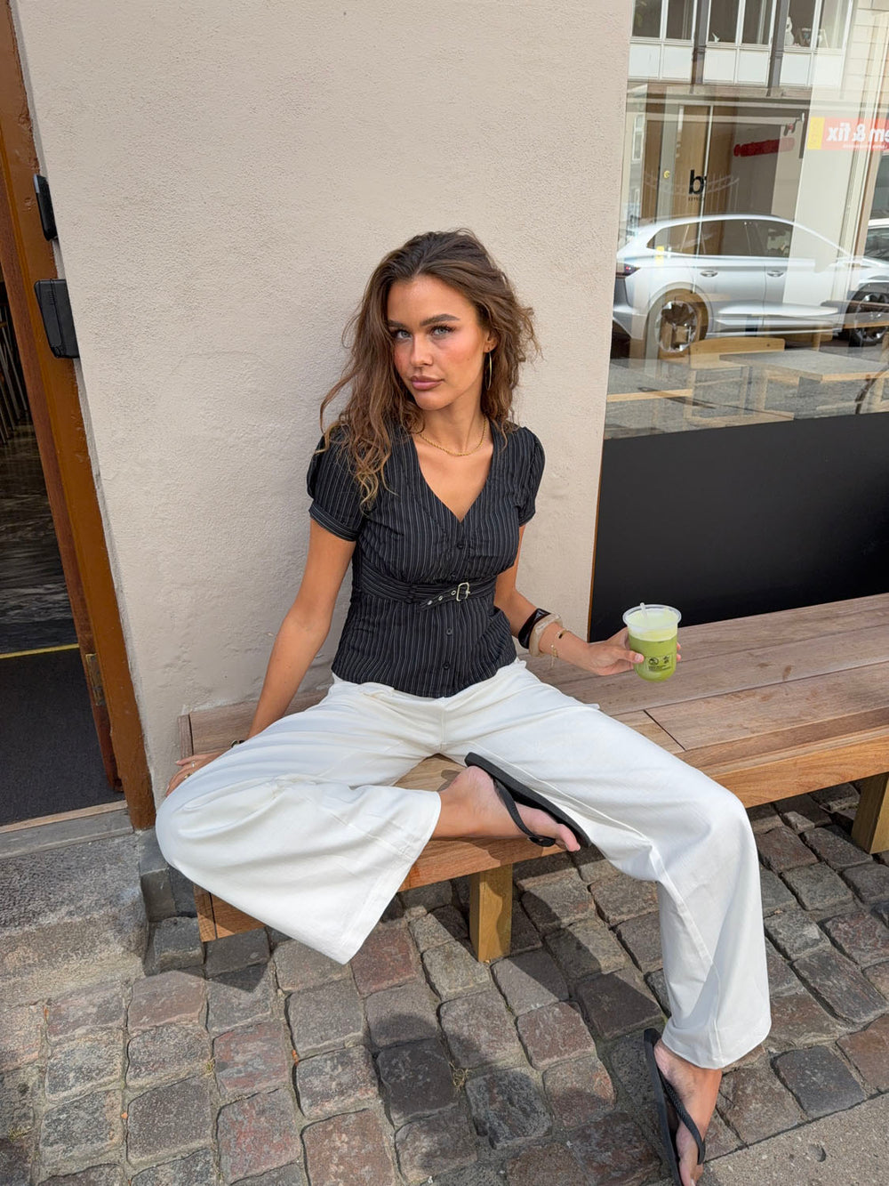 Learonia figursyet skjorte med striber - Sort