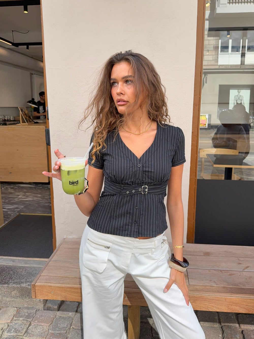 Learonia figursyet skjorte med striber - Sort