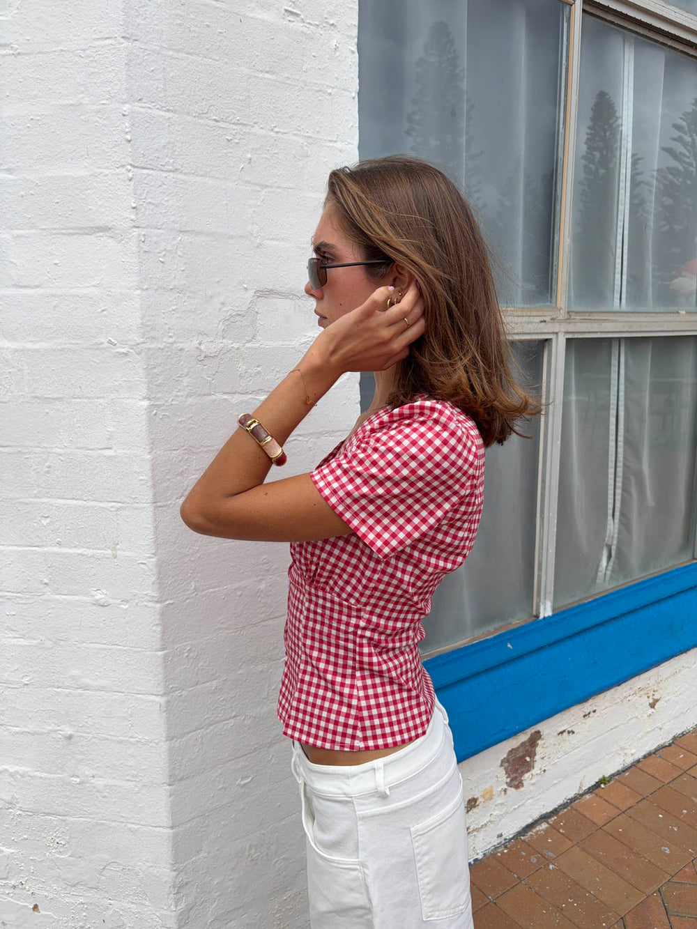 Karen figursyet skjorte med tern - Rød/hvid