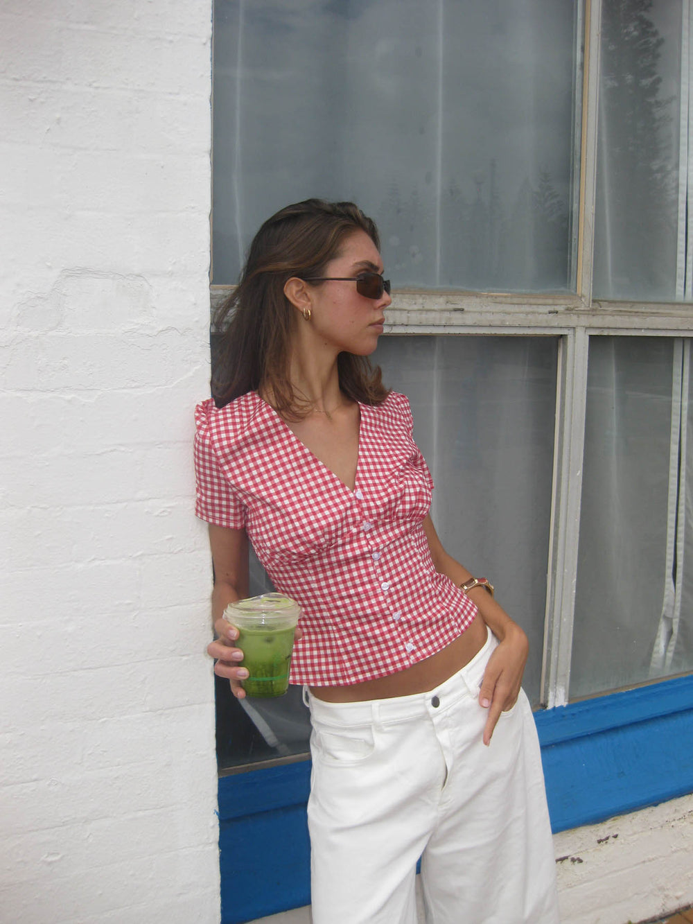 Karen figursyet skjorte med tern - Rød/hvid