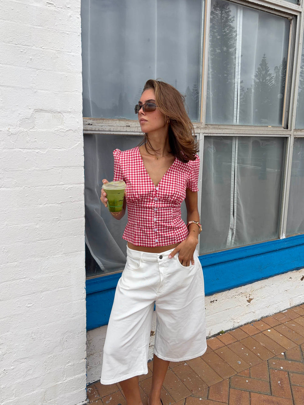 Karen figursyet skjorte med tern - Rød/hvid