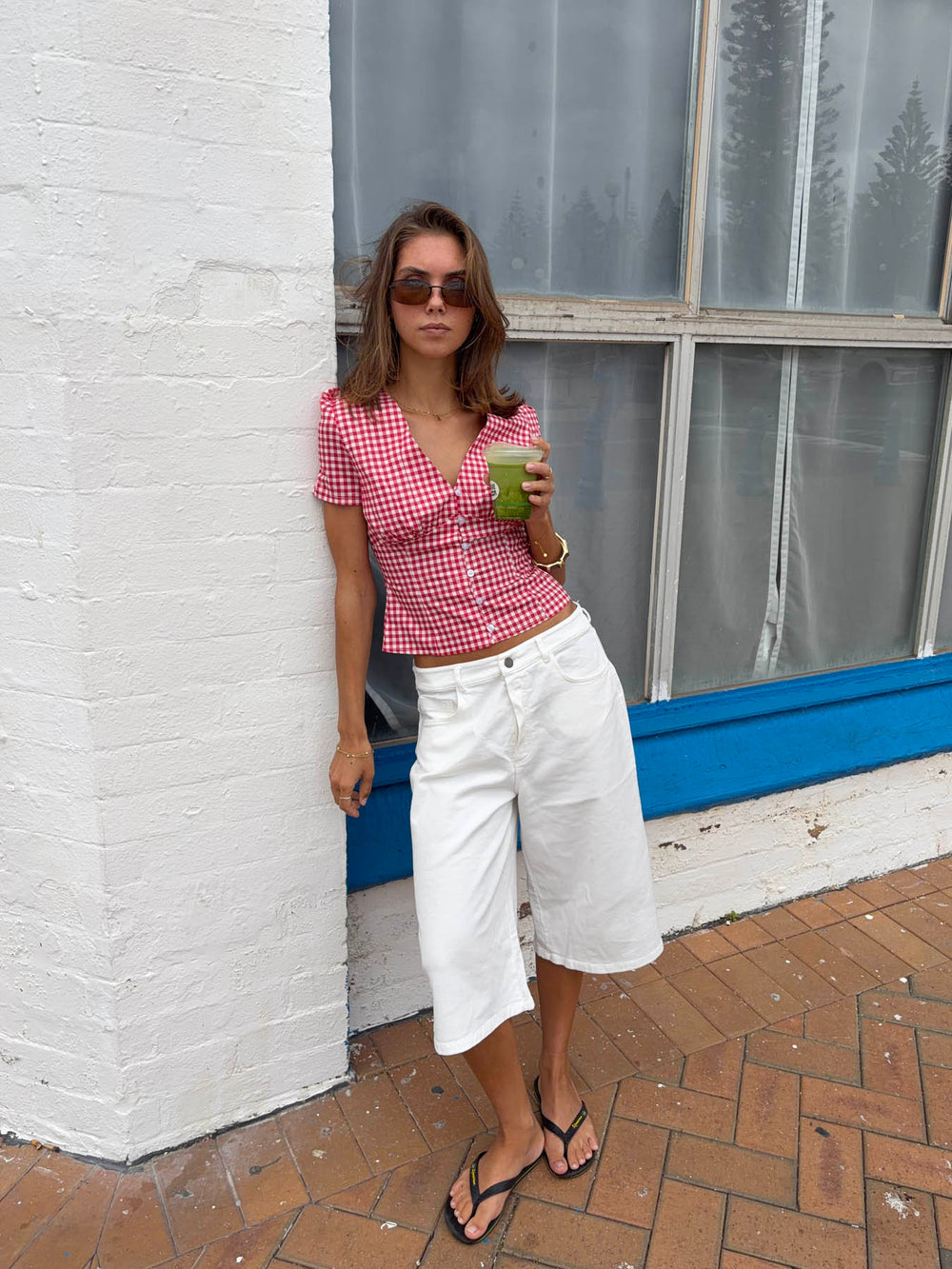 Karen figursyet skjorte med tern - Rød/hvid